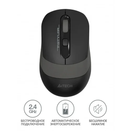 Мышь A4Tech Fstyler FG10S черный/серый оптическая (2000dpi) silent беспроводная USB для ноутбука (4but) Мышь A4Tech Fstyler FG10S черный/серый оптическая (2000dpi) silent беспроводная USB для ноутбука (4but)